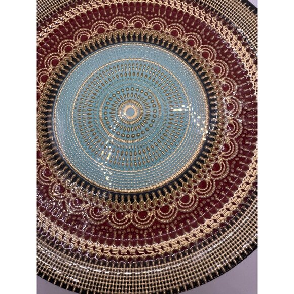 Turkish Mandala Glass Stand With  Red, Gold & Blue Pattern 12" Diameter Elevated - Picture 2 of 9